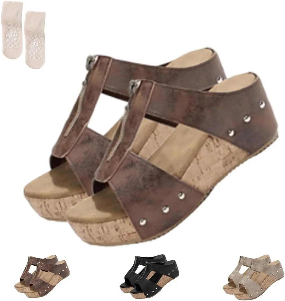 Orthopedic Zipper Thick Sole Wedge Slippers, 2025 Women Summer Width Platform Open Toe Non-slip Comfy Sandals