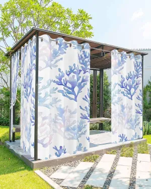 Outdoor Curtains for Patio Waterproof, Blue Ombre Coral Outdoor Privacy Panels Grommet, Coastal Watercolor Summer Blackout Outside Curtains for Porch/Cabana/Pergola/Gazebo 54"x95", 2 Panels