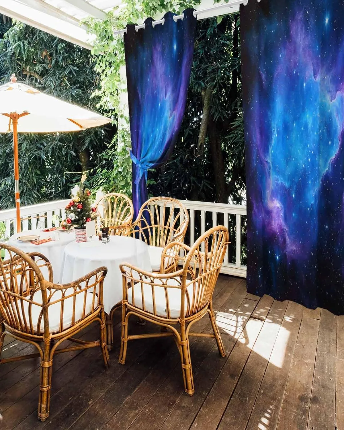 Outdoor Curtains for Patio Waterproof, Blue Purple Outdoor Privacy Panels Grommet, Modern Abstract Night Sky Stars Blackout Outside Curtains for Porch/Cabana/Pergola/Gazebo 54"x95", 2 Panels