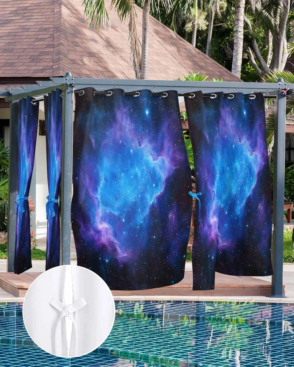 Outdoor Curtains for Patio Waterproof, Blue Purple Outdoor Privacy Panels Grommet, Modern Abstract Night Sky Stars Blackout Outside Curtains for Porch/Cabana/Pergola/Gazebo 54"x95", 2 Panels