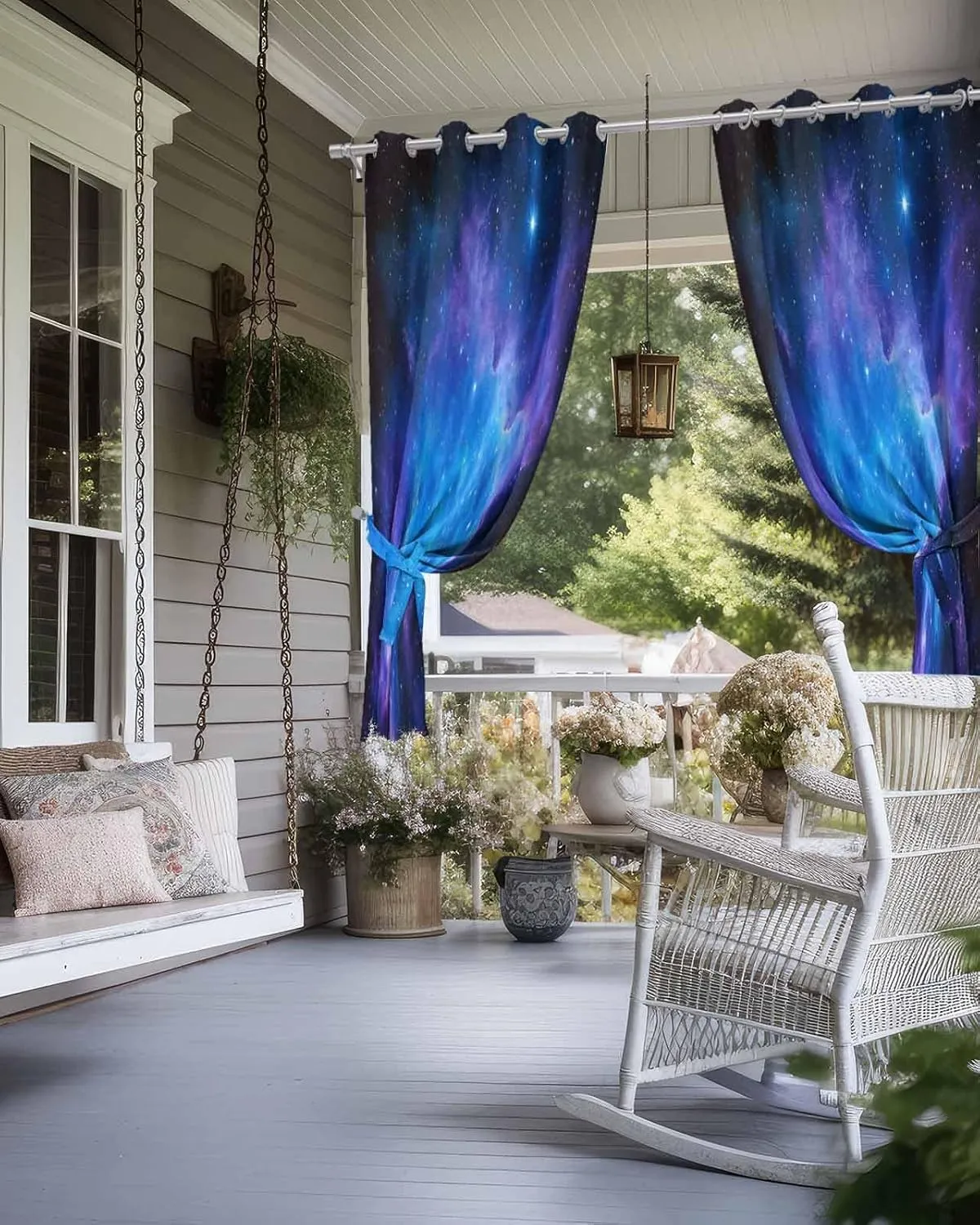 Outdoor Curtains for Patio Waterproof, Blue Purple Outdoor Privacy Panels Grommet, Modern Abstract Night Sky Stars Blackout Outside Curtains for Porch/Cabana/Pergola/Gazebo 54"x95", 2 Panels