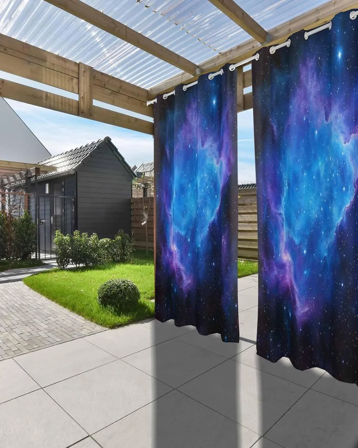 Outdoor Curtains for Patio Waterproof, Blue Purple Outdoor Privacy Panels Grommet, Modern Abstract Night Sky Stars Blackout Outside Curtains for Porch/Cabana/Pergola/Gazebo 54"x95", 2 Panels