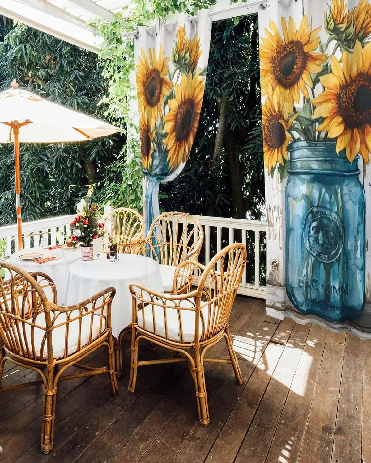 Outdoor Curtains for Patio Waterproof, Sunflower Outdoor Privacy Panels Grommet, Pastoral Pastel Yellow Floral Rustic Wood Plank Blackout Outside Curtains for Porch/Cabana 54"x108", 1 Panel