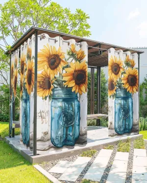Outdoor Curtains for Patio Waterproof, Sunflower Outdoor Privacy Panels Grommet, Pastoral Pastel Yellow Floral Rustic Wood Plank Blackout Outside Curtains for Porch/Cabana 54"x108", 1 Panel