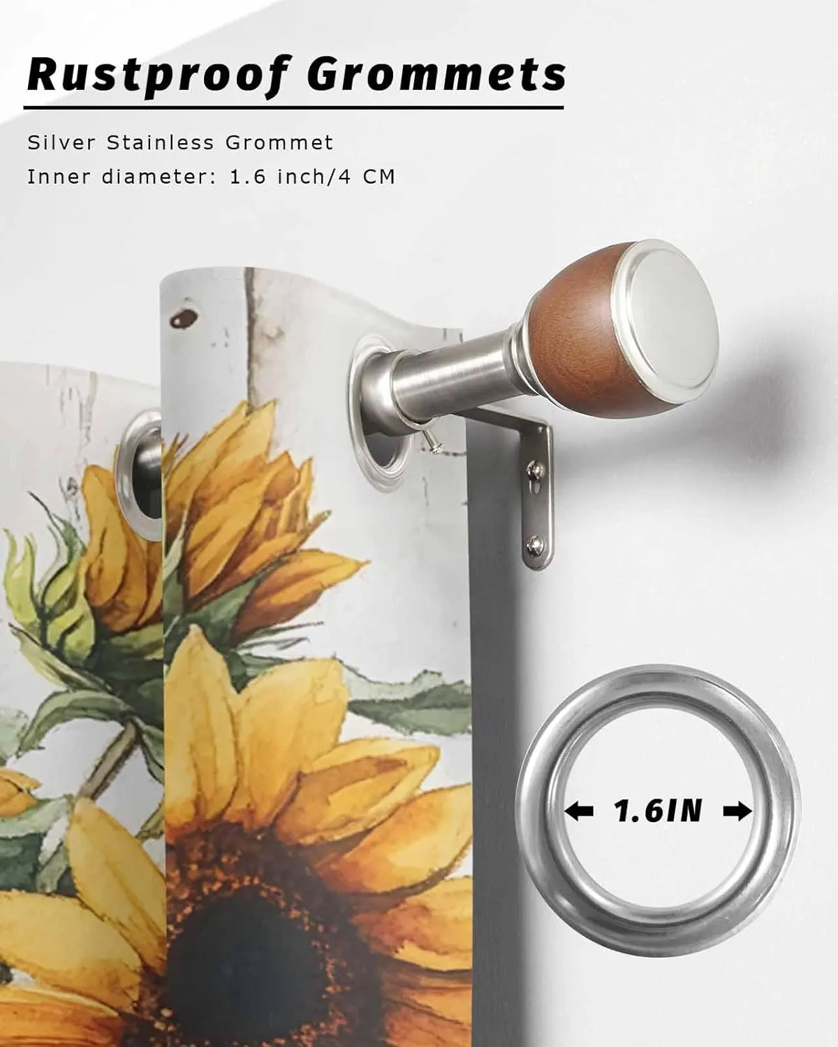 Outdoor Curtains for Patio Waterproof, Sunflower Outdoor Privacy Panels Grommet, Pastoral Pastel Yellow Floral Rustic Wood Plank Blackout Outside Curtains for Porch/Cabana 54"x108", 1 Panel