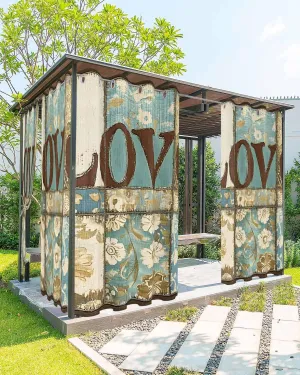 Outdoor Curtains for Patio Waterproof, Vintage Floral Check Outdoor Privacy Panels Grommet, Blue Yellow Love Buffalo Plaid Blackout Outside Curtains for Porch/Cabana/Pergola 54"x84", 2 Panels