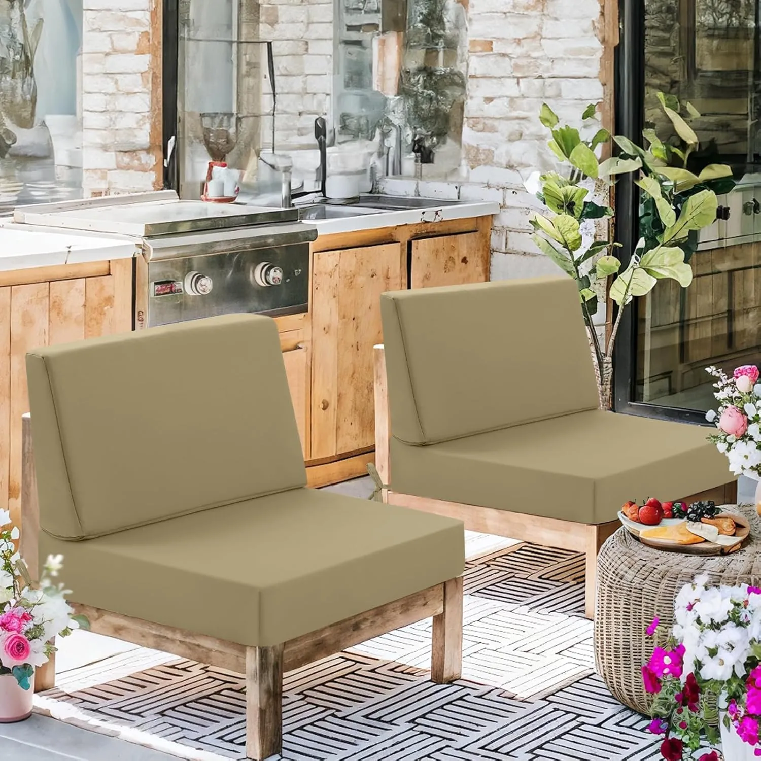 Outdoor Cushions for Patio Furniture, Outdoor Seat and Back Cushion, Waterproof Hampton Bay Deep Seat Replacement Couch Cushions for Garden Lawn, 26.5x26.5