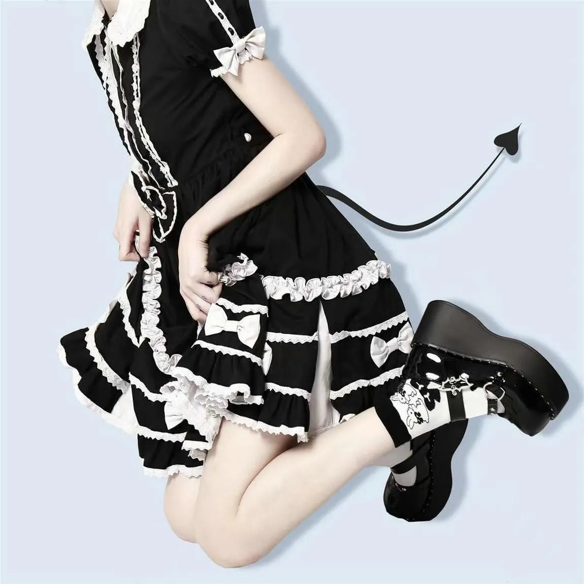 Parisuit Womens Lolita Platform Goth Shoes Mary Jane Wedge Heels Pumps Ankle Strap Round Toe Punk Cosplay Shoes