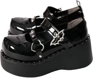 Parisuit Womens Lolita Platform Goth Shoes Mary Jane Wedge Heels Pumps Ankle Strap Round Toe Punk Cosplay Shoes