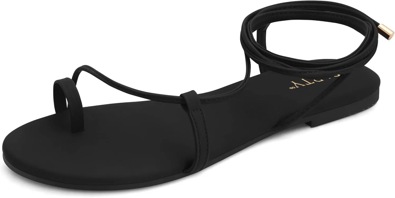 PARTY Women's Strappy Sandals Lace Up Flats Tie Up Shoes Wrap Flip Flop