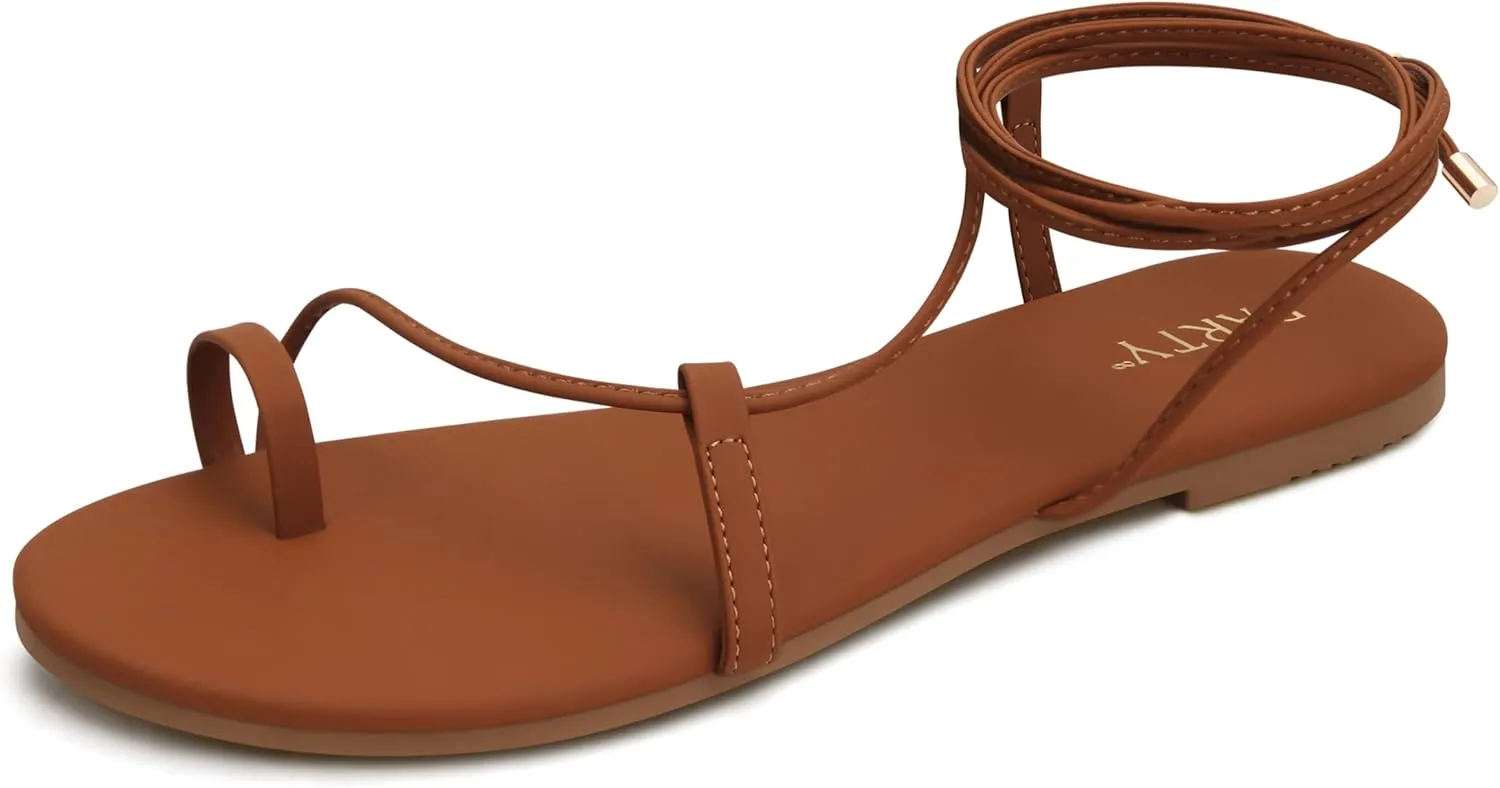 PARTY Women's Strappy Sandals Lace Up Flats Tie Up Shoes Wrap Flip Flop