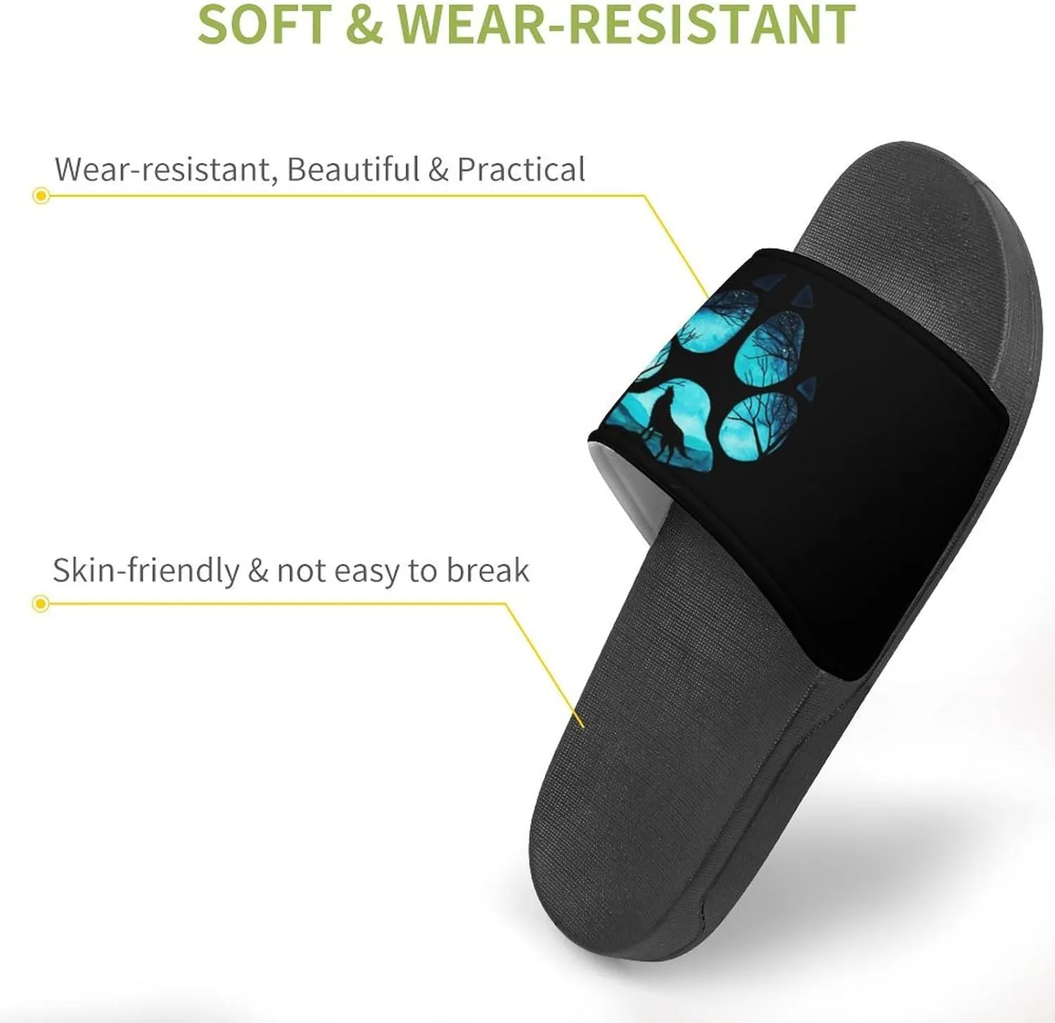 Paw Galaxy Night Wolf Funny Slide Sandals Non-Slip PVC Shower Slipper House Shoes Open Toe Slippers for Adult