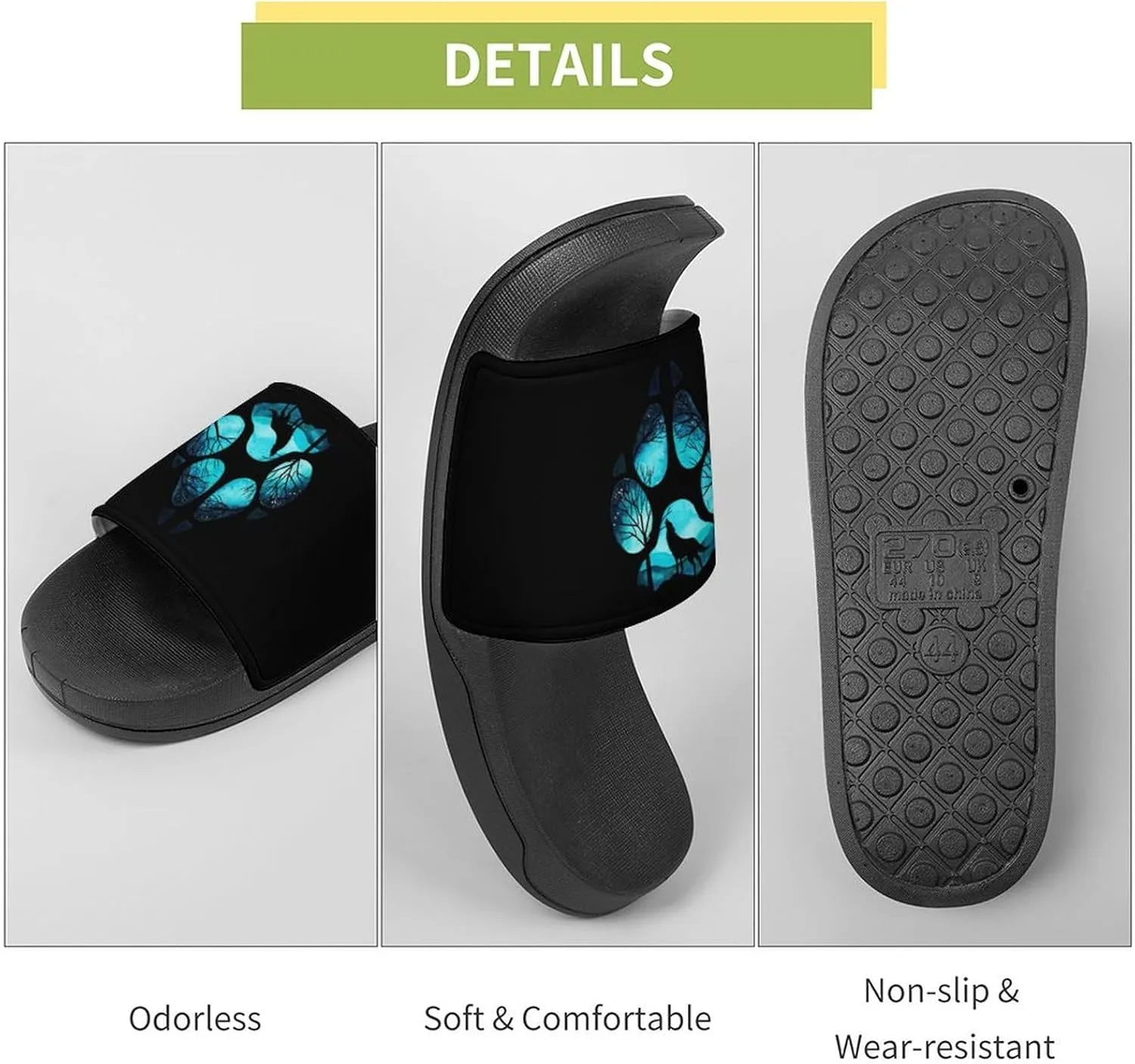 Paw Galaxy Night Wolf Funny Slide Sandals Non-Slip PVC Shower Slipper House Shoes Open Toe Slippers for Adult
