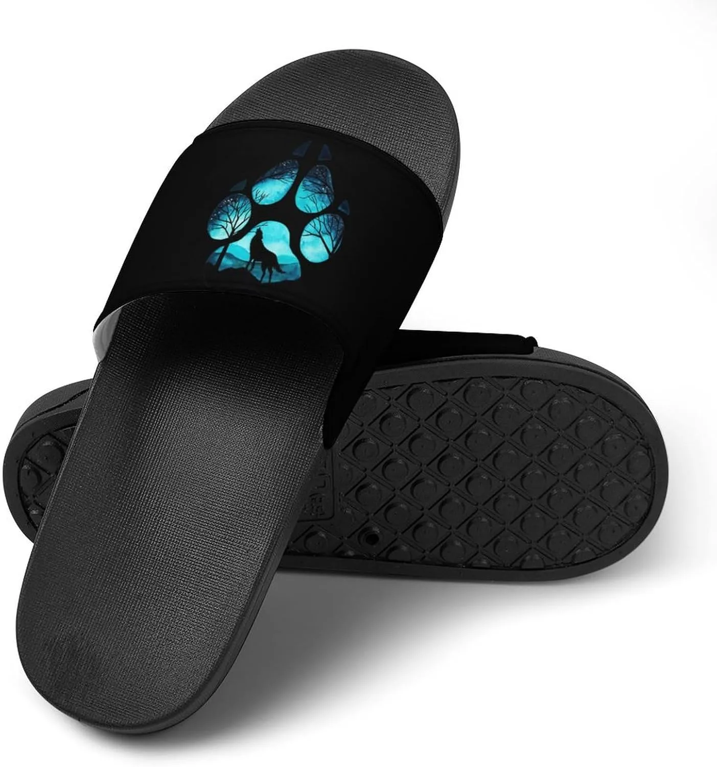 Paw Galaxy Night Wolf Funny Slide Sandals Non-Slip PVC Shower Slipper House Shoes Open Toe Slippers for Adult