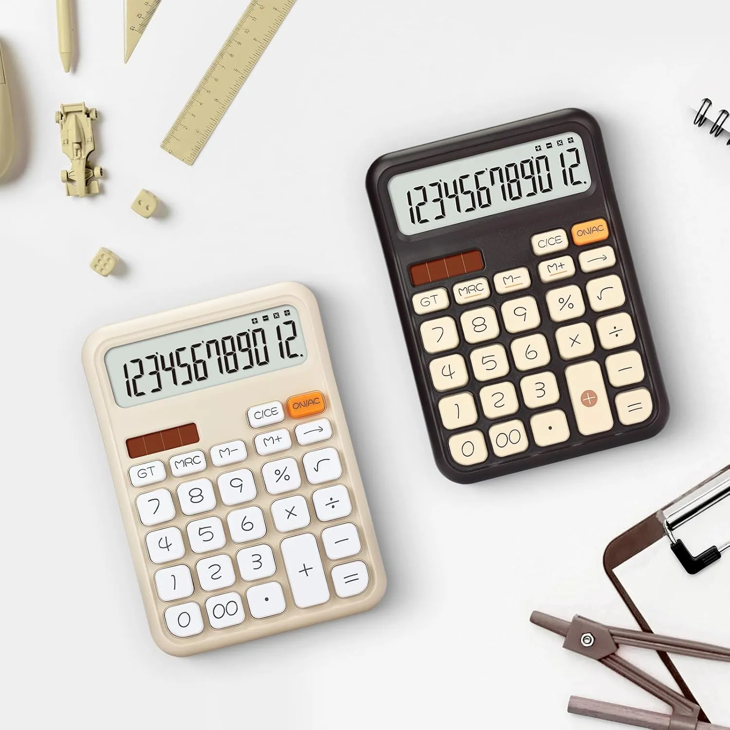 Pendancy Calculators Desktop, Basic 4 Function Handheld Desk Calculator with Solar Battery Dual Power, 12 Digit Large LCD Display Big Button for Office School Home Use (Beige)