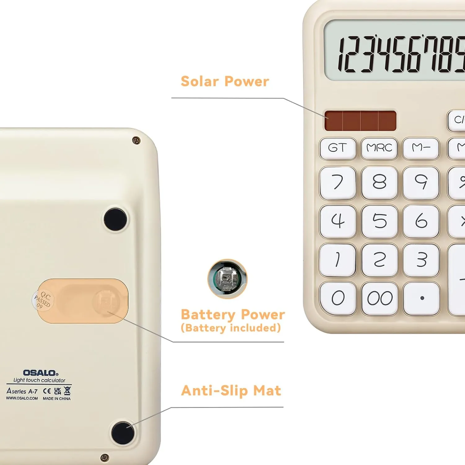 Pendancy Calculators Desktop, Basic 4 Function Handheld Desk Calculator with Solar Battery Dual Power, 12 Digit Large LCD Display Big Button for Office School Home Use (Beige)