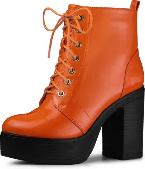 Perphy Platform Lace Up Chunky Heel Western Combat Boots for Women