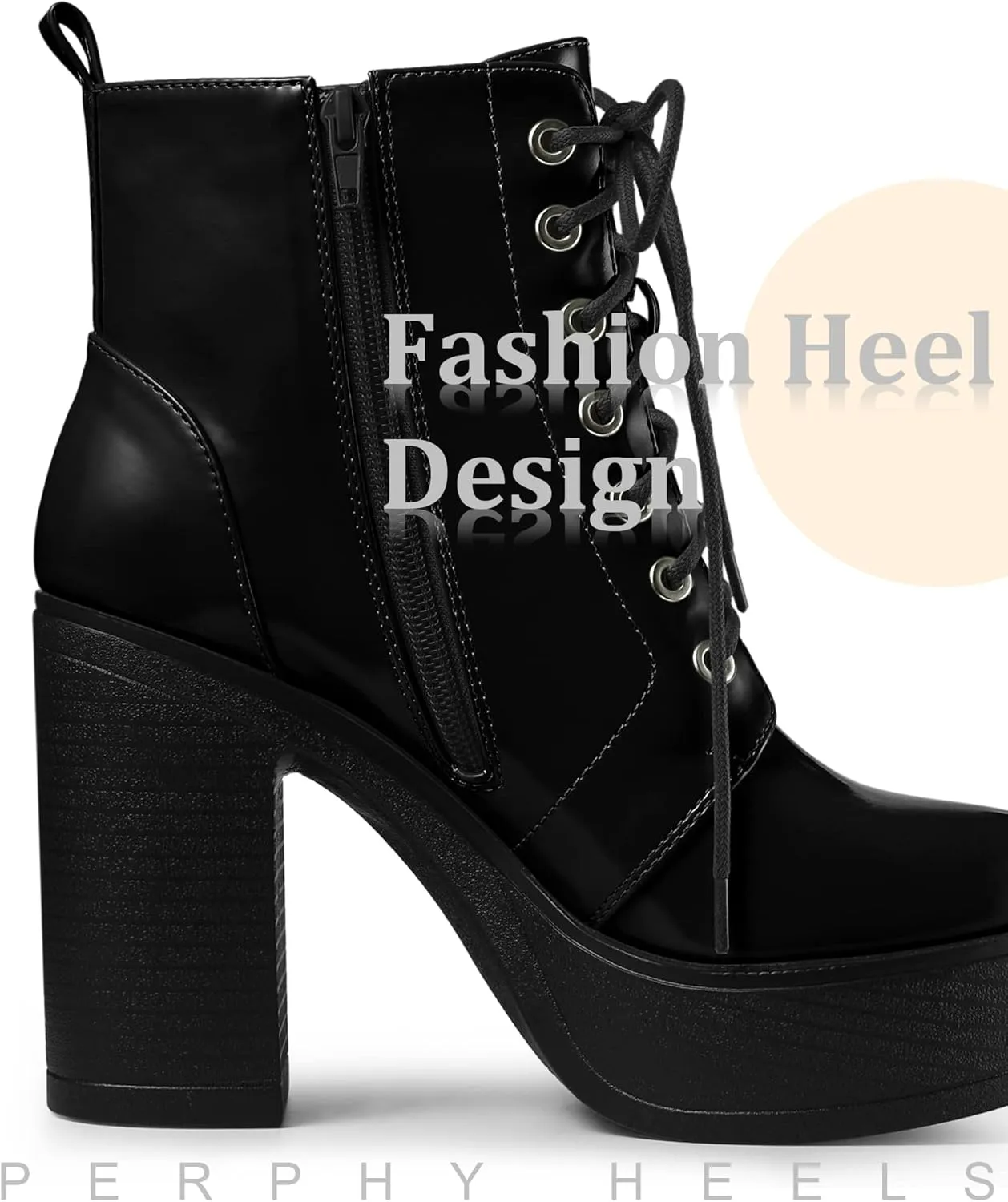 Perphy Platform Lace Up Chunky Heel Western Combat Boots for Women