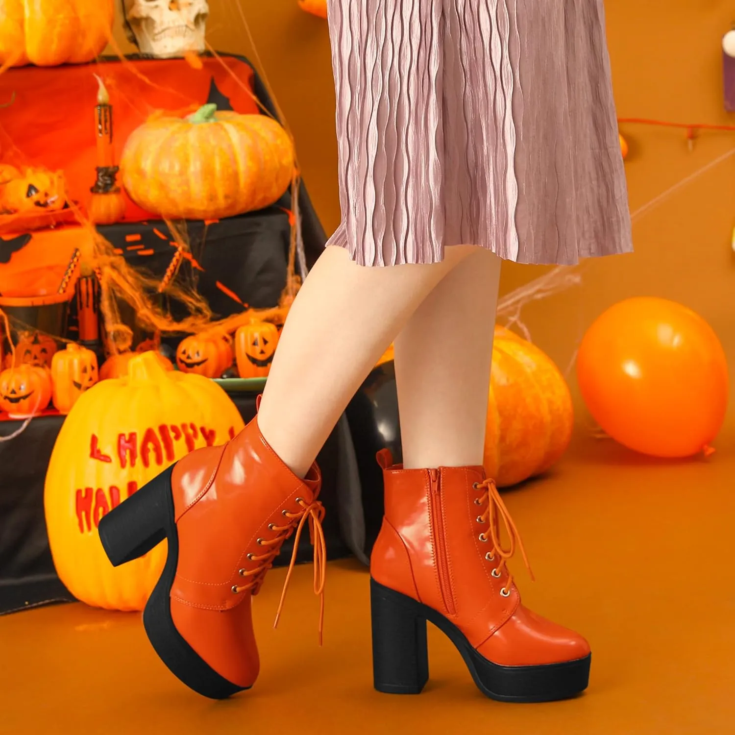 Perphy Platform Lace Up Chunky Heel Western Combat Boots for Women