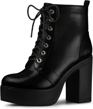 Perphy Platform Lace Up Chunky Heel Western Combat Boots for Women