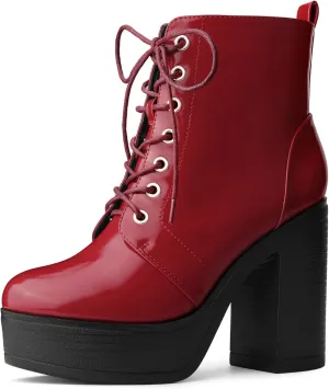 Perphy Platform Lace Up Chunky Heel Western Combat Boots for Women
