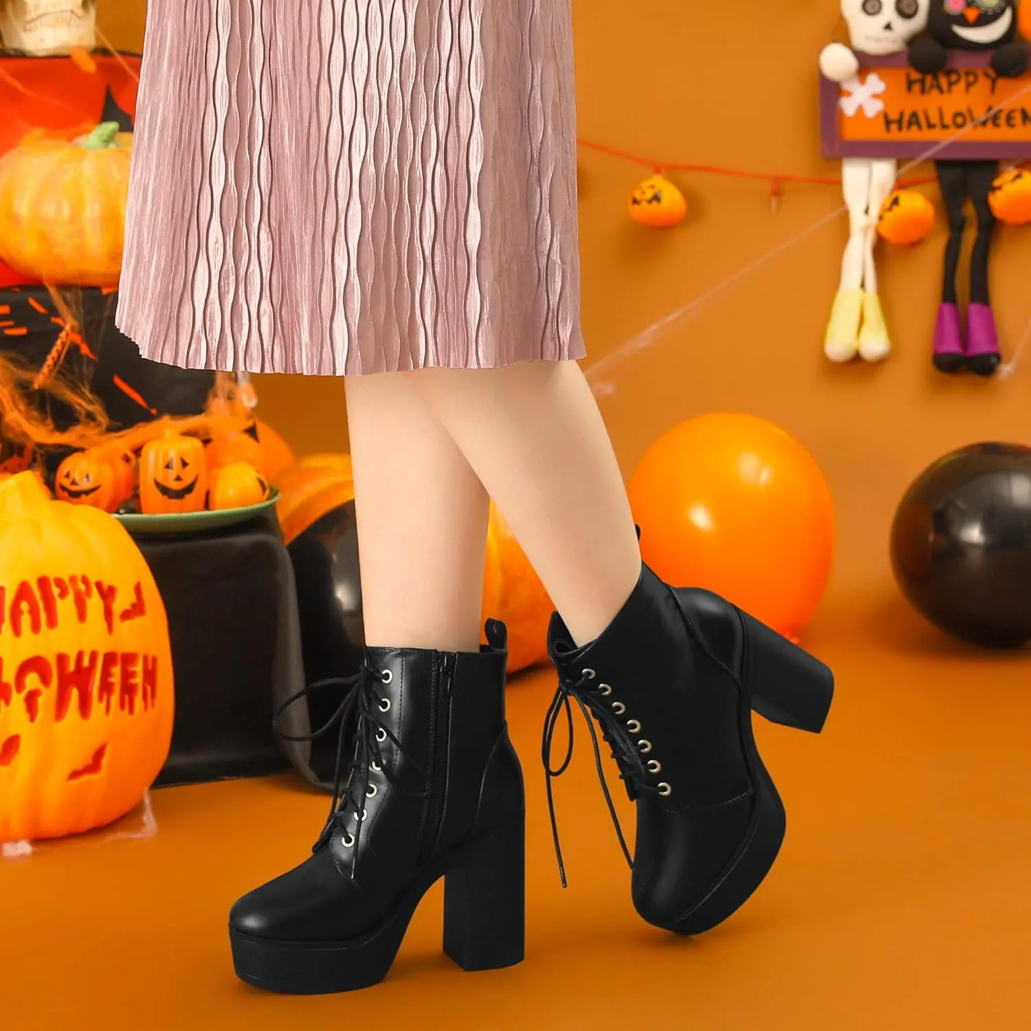 Perphy Platform Lace Up Chunky Heel Western Combat Boots for Women