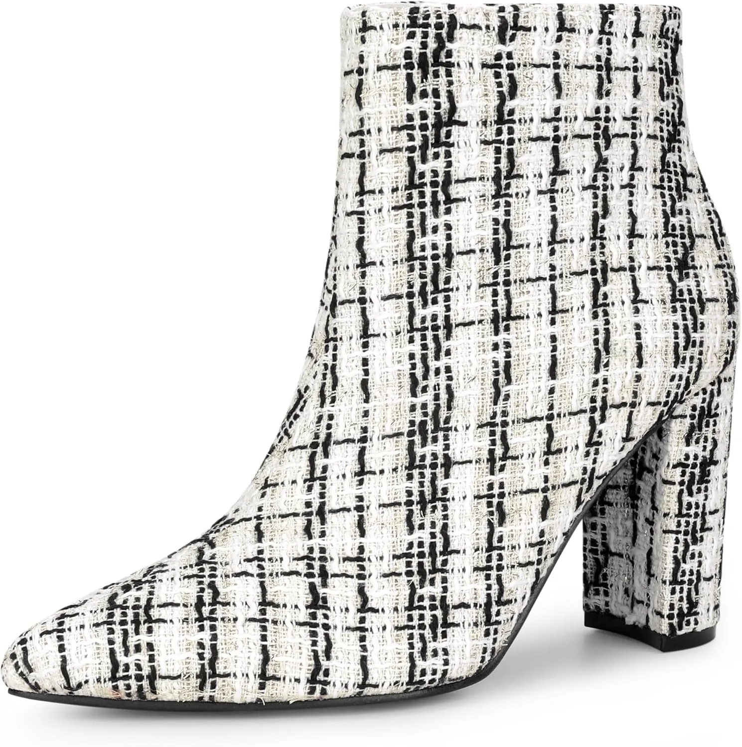 Perphy Tweed Ankle Boot Pointy Toe Chunky Heel Plaid Boots for Women