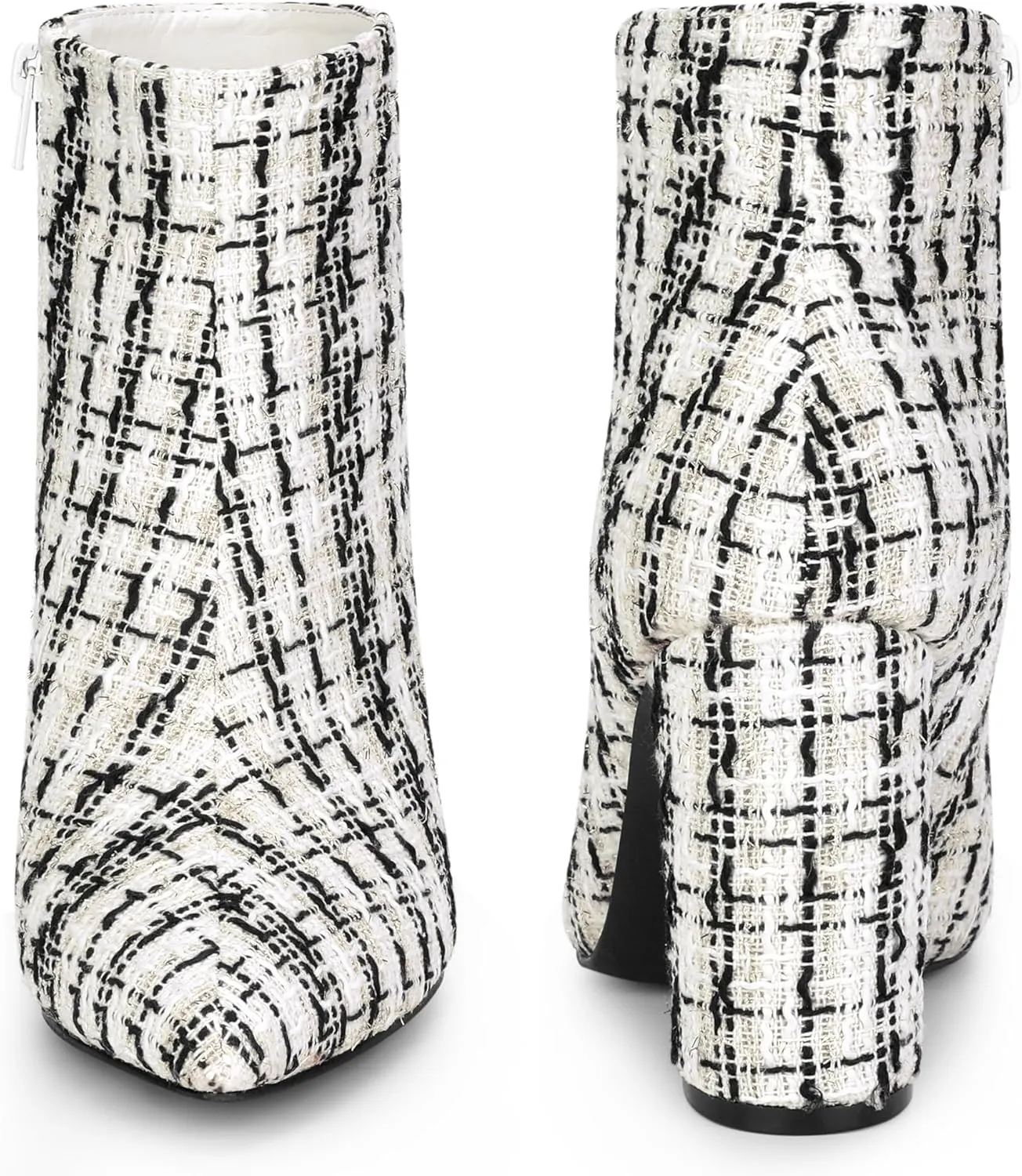 Perphy Tweed Ankle Boot Pointy Toe Chunky Heel Plaid Boots for Women