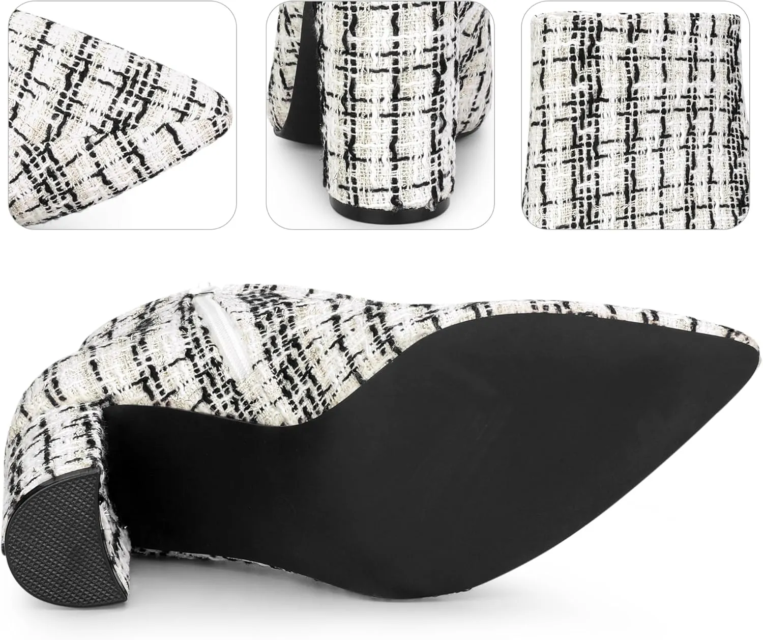 Perphy Tweed Ankle Boot Pointy Toe Chunky Heel Plaid Boots for Women