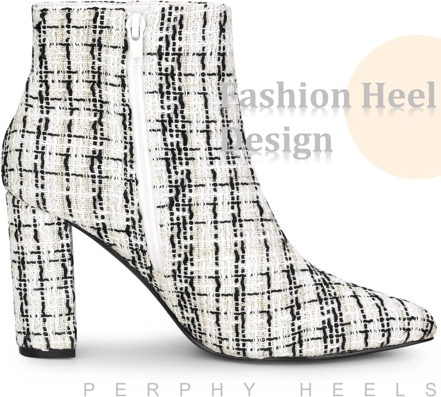 Perphy Tweed Ankle Boot Pointy Toe Chunky Heel Plaid Boots for Women