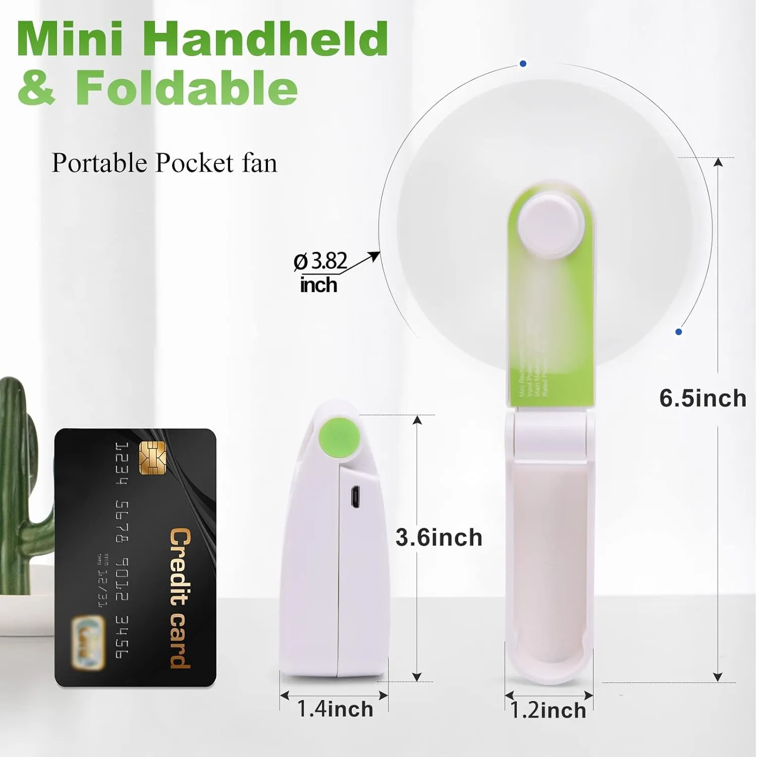 Personal Handheld Fan, Mini Portable Pocket Fan, Small Lightweight USB Rechargeable for Home Sports Outdoor Travel, 2 Speed Powerful Wind (Green)