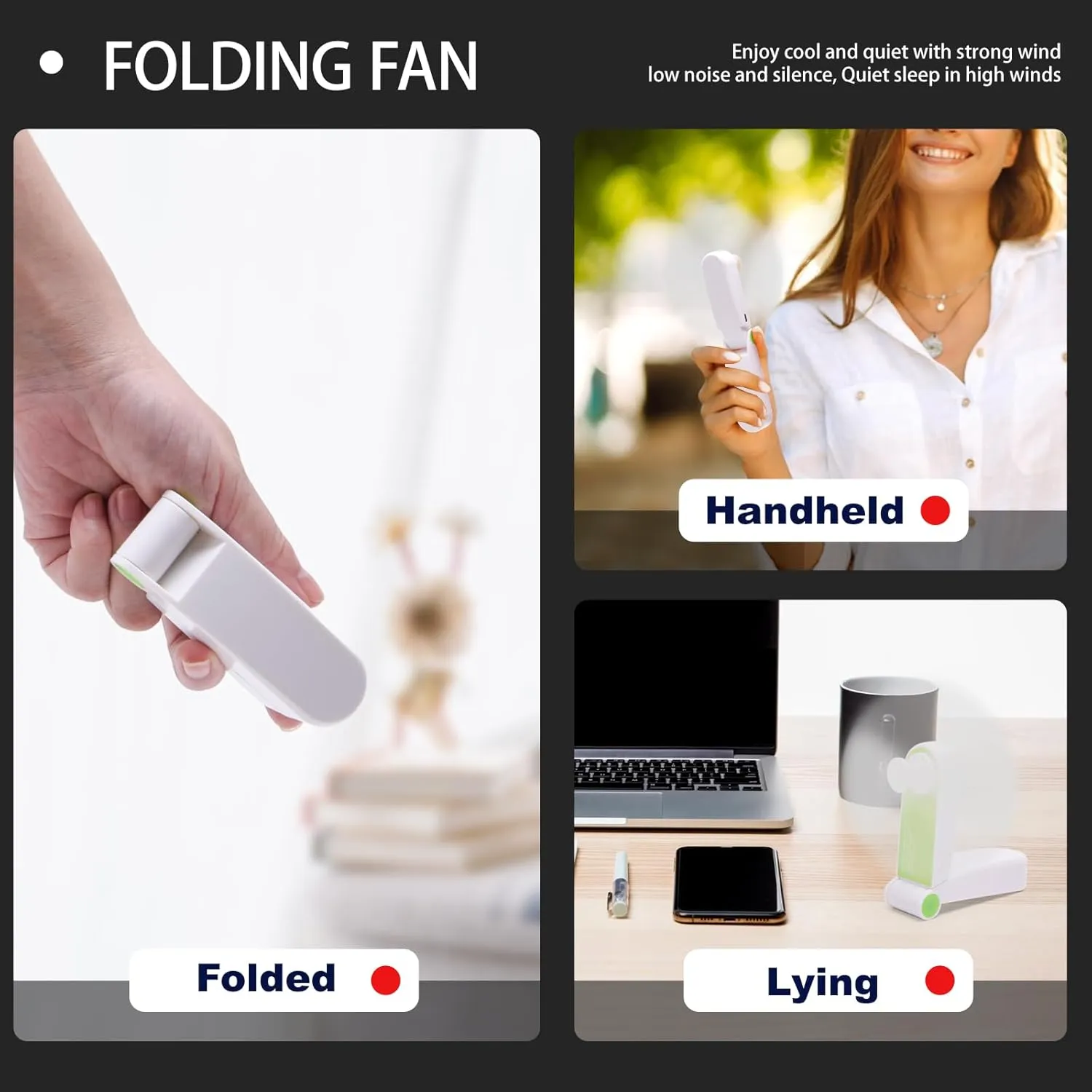 Personal Handheld Fan, Mini Portable Pocket Fan, Small Lightweight USB Rechargeable for Home Sports Outdoor Travel, 2 Speed Powerful Wind (Green)