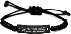 Personal Trainer Gift Rope Bracelet, Funny Quote Dad, Adjustable Black Stainless Steel Interlaced Rope, Birthday Unique Gifts from Dad to Men, Fitness Enthusiasts