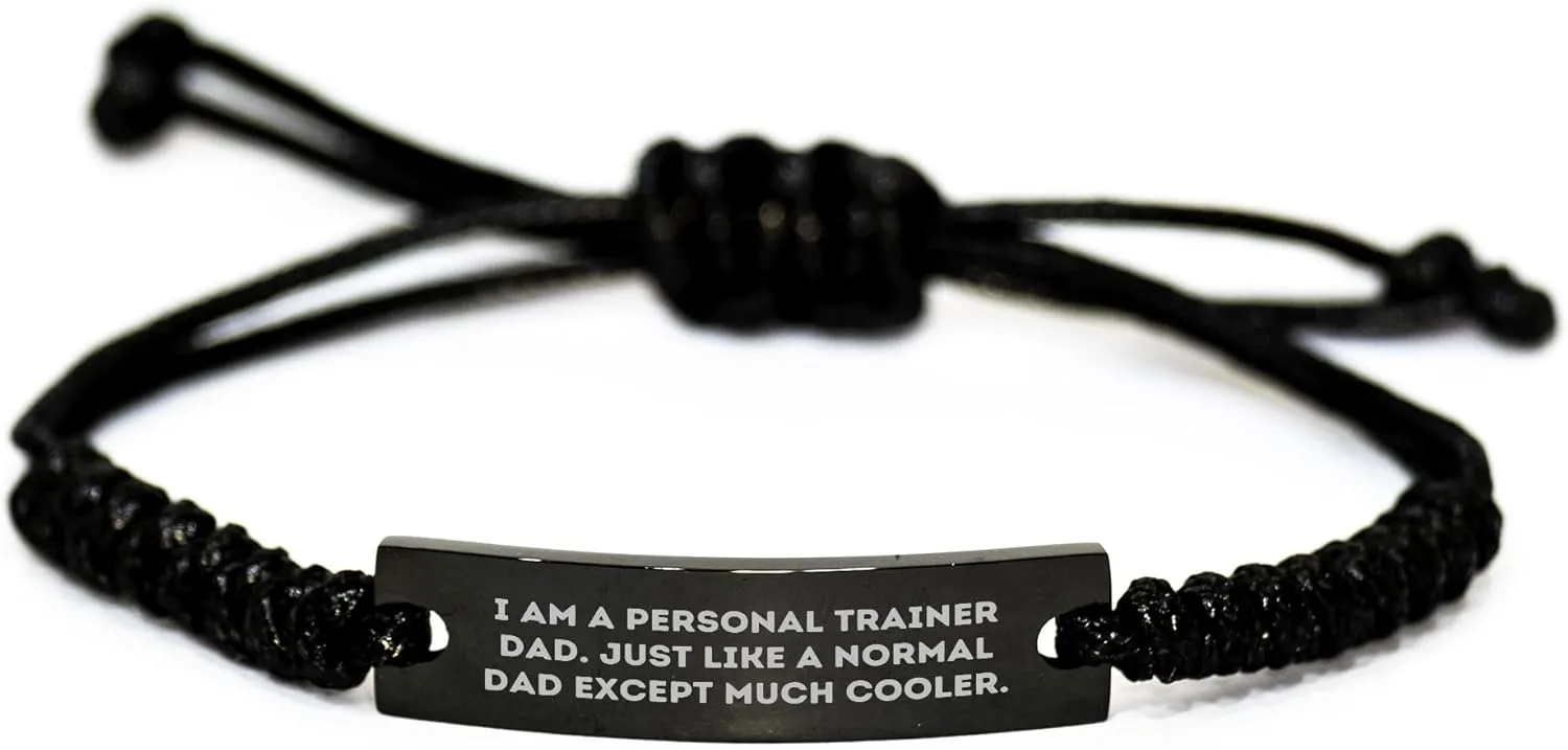 Personal Trainer Gift Rope Bracelet, Funny Quote Dad, Adjustable Black Stainless Steel Interlaced Rope, Birthday Unique Gifts from Dad to Men, Fitness Enthusiasts