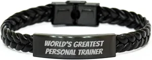 Personal Trainer Gifts from Friends, Mothers Day Unique Inspirational Quote Interlaced Leather Bracelet