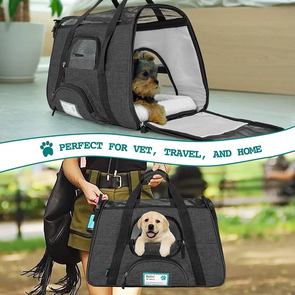 PetAmi Airline Approved Pet Carrier for Cat, Soft Sided Dog Carrier for Small Dog, Cat Travel Supplies Accessories Indoor Cats, Ventilated Pet Carrying Bag Medium Kitten Puppy, Large Heather Dark Gray