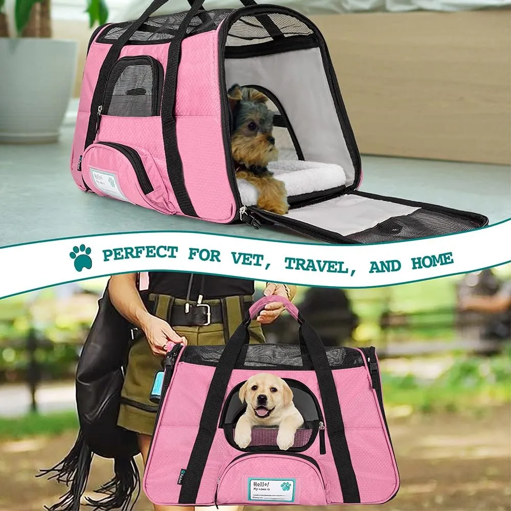PetAmi Airline Approved Pet Carrier for Cat, Soft Sided Dog Carrier for Small Dogs, Cat Travel Supplies Accessories for Indoor Cats, Ventilated Pet Carrying Bag Medium Large Kitten Puppy, Large Pink