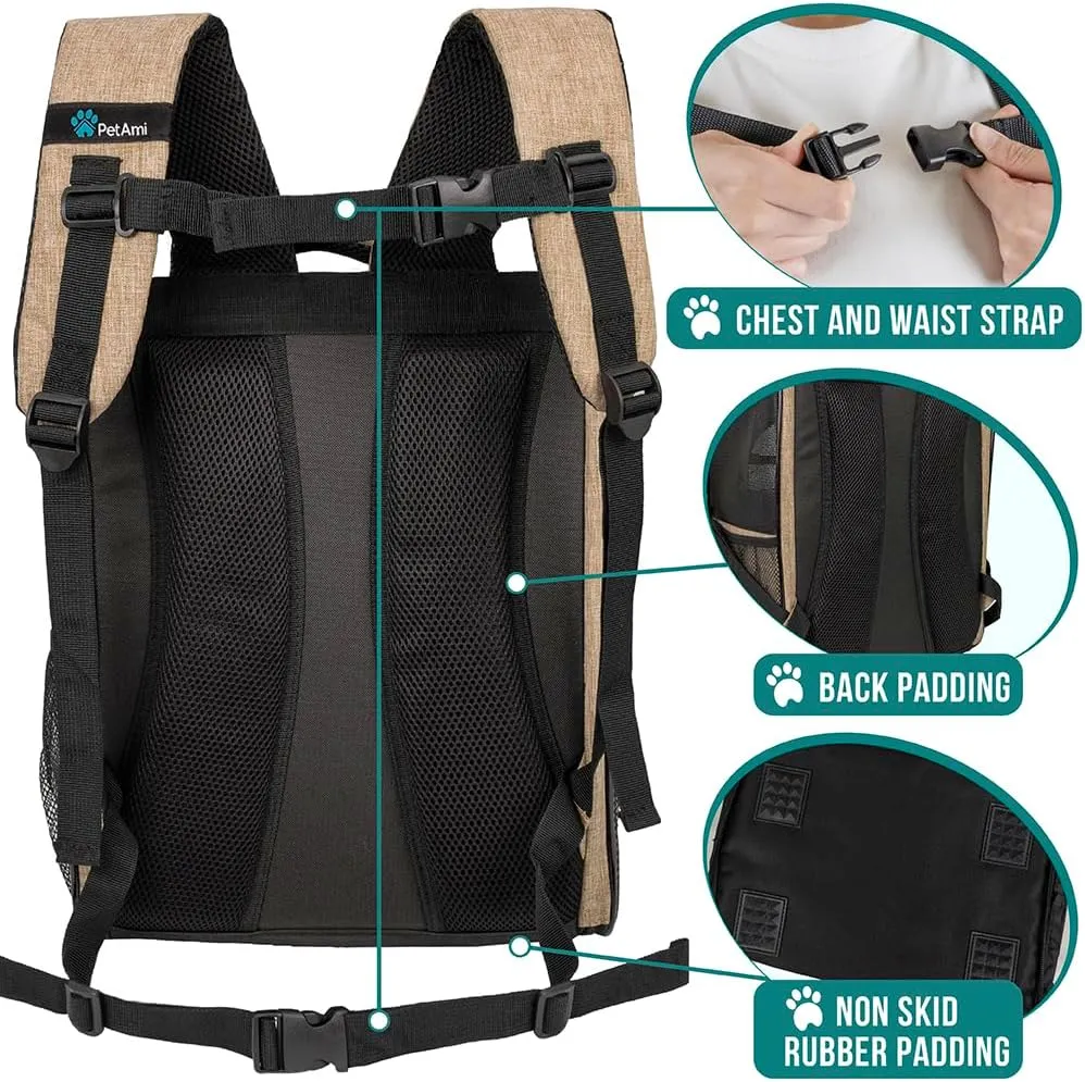 PetAmi Dog Backpack Carrier for Small Large Cat, Pet, Puppy, Ventilated Pet Hiking Backpack Travel Bag, Airline Approved Cat Backpack Carrier, Camping Biking Dog Bag Up to 18lbs Pet, Taupe