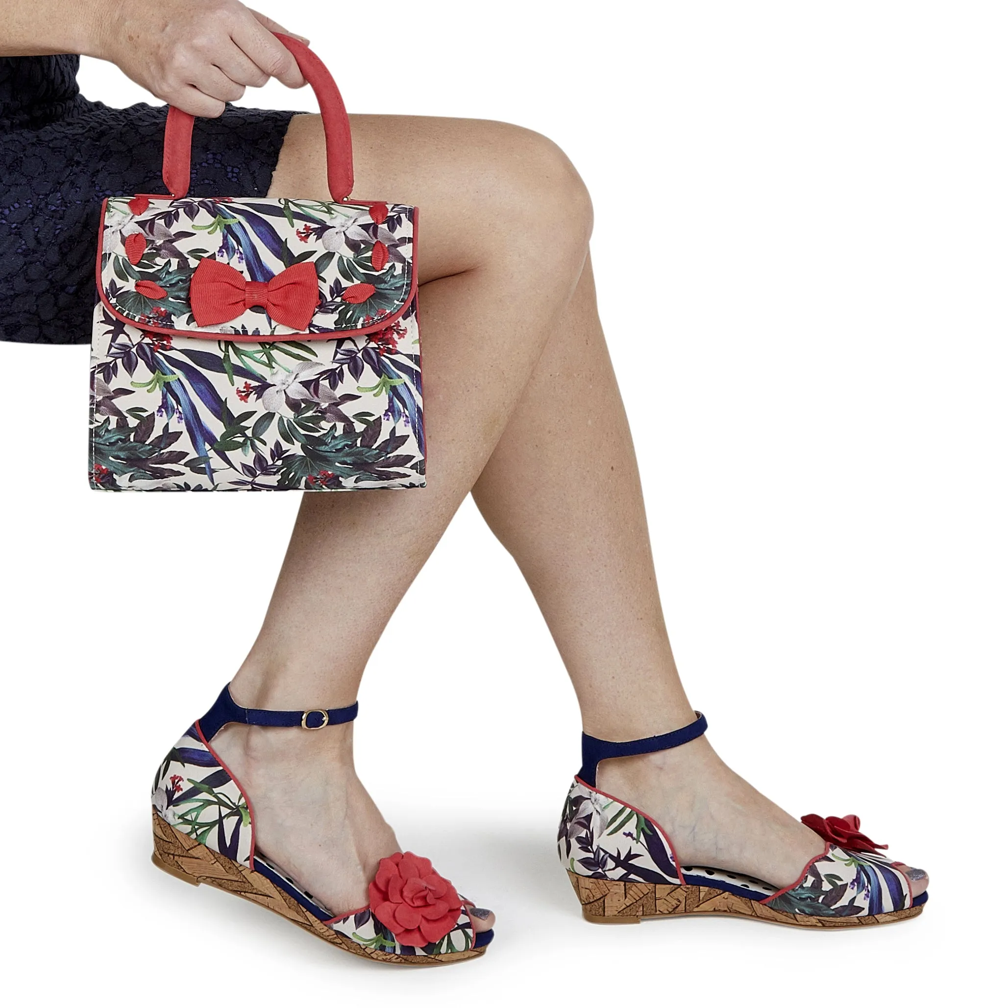 Phyllis Sage Floral Low Heel Wedge by Ruby Shoo
