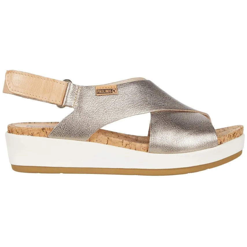Pikolinos Mykonos Metallic Calfskin Leather Women's Strappy Peep Toe Sandals