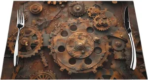 Placemats Set of 6 Washable&Wipeable Placemats,Cool Steampunk Gears, for Dining Table Kitchen Indoor Outdoor Table Mats Heat Resistant Non Slip PVC Table Placemats