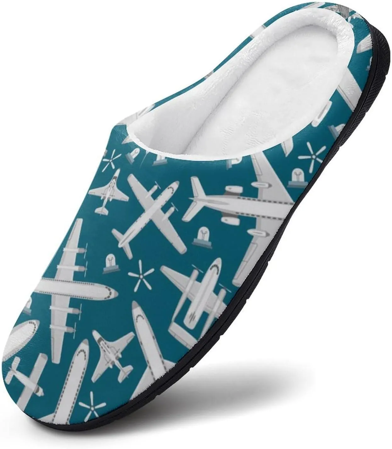 Plane Pattern Aircraft Airplane Jet Fashion Mens Slippers Slip On Fuzzy House Shoes for Indoor Outdoor