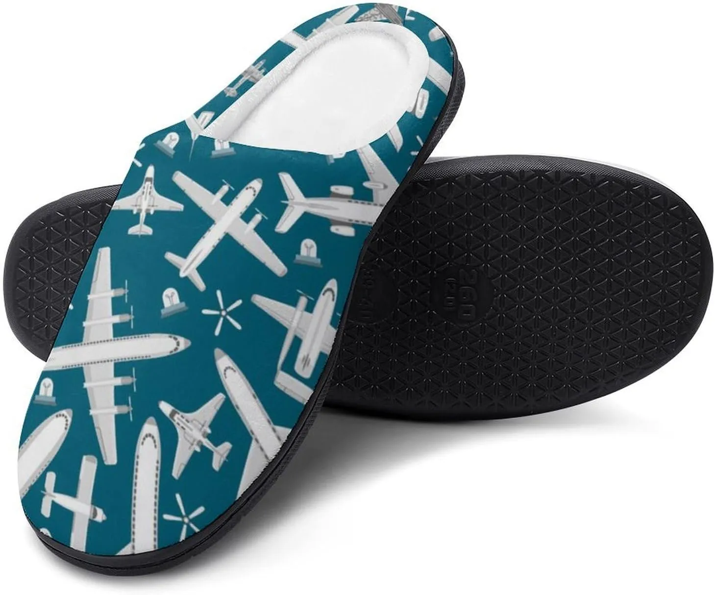 Plane Pattern Aircraft Airplane Jet Fashion Mens Slippers Slip On Fuzzy House Shoes for Indoor Outdoor
