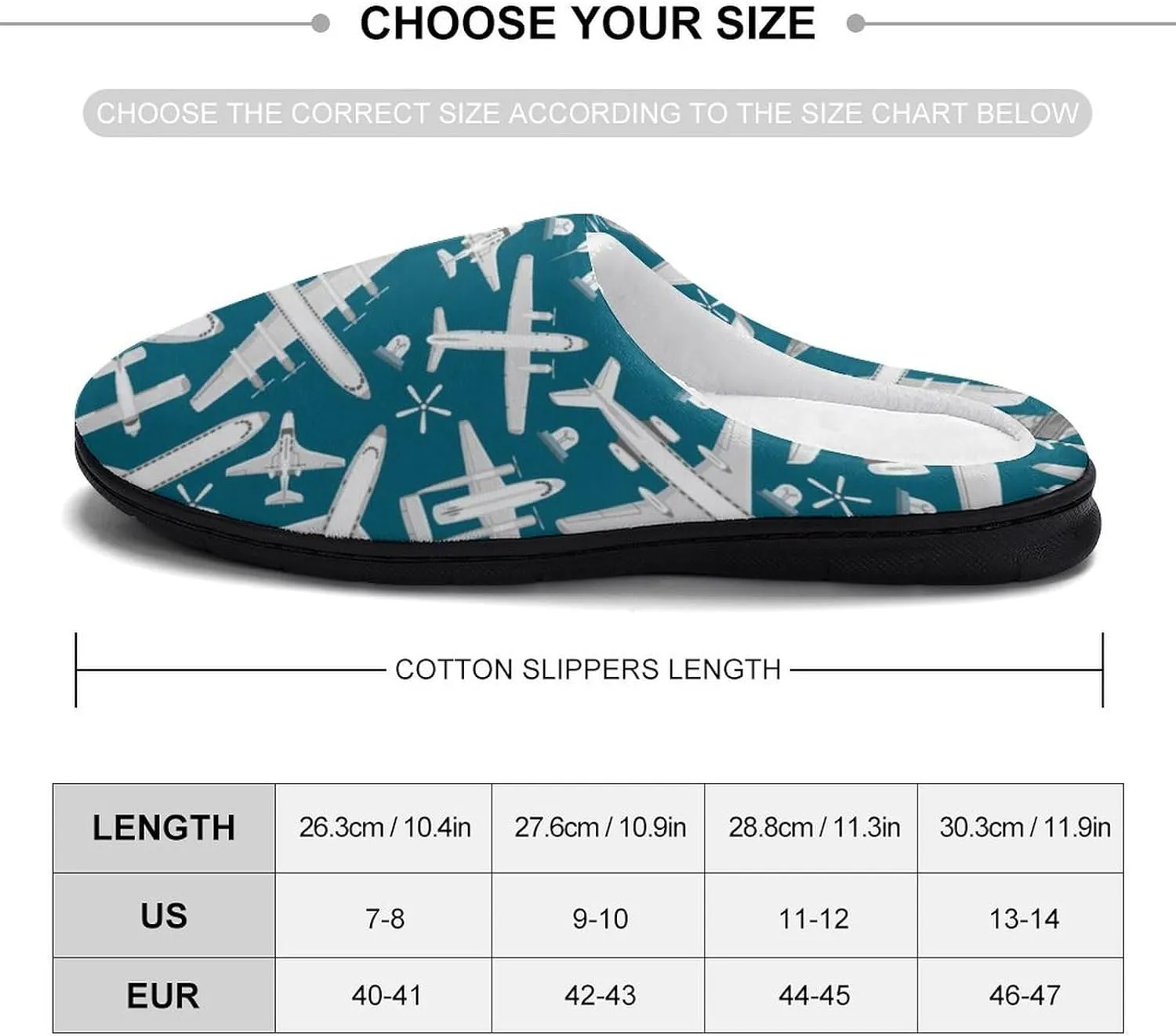 Plane Pattern Aircraft Airplane Jet Fashion Mens Slippers Slip On Fuzzy House Shoes for Indoor Outdoor