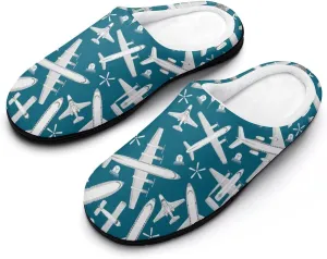 Plane Pattern Aircraft Airplane Jet Fashion Mens Slippers Slip On Fuzzy House Shoes for Indoor Outdoor