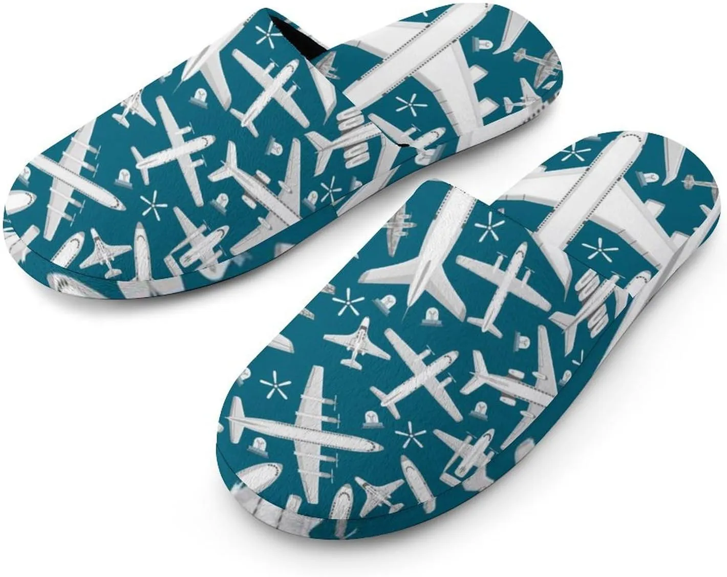 Plane Pattern Aircraft Airplane Jet Soft Warm Mens Slippers Anti-Skid Fuzzy House Shoes Bedroom Home