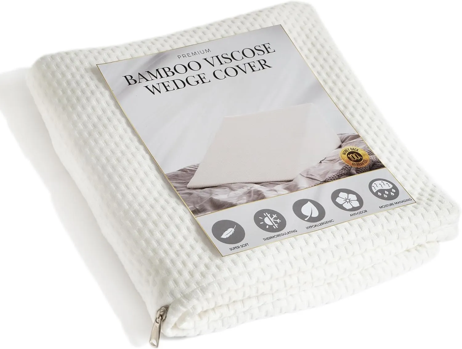 PLANETOFBAMBOO Bamboo Viscose Top Layer Wedge Pillow Case Cover 24x24x7.5, Moisture-Wicking, Cooling and Breathable Wedge Pillow Cover with Zipper