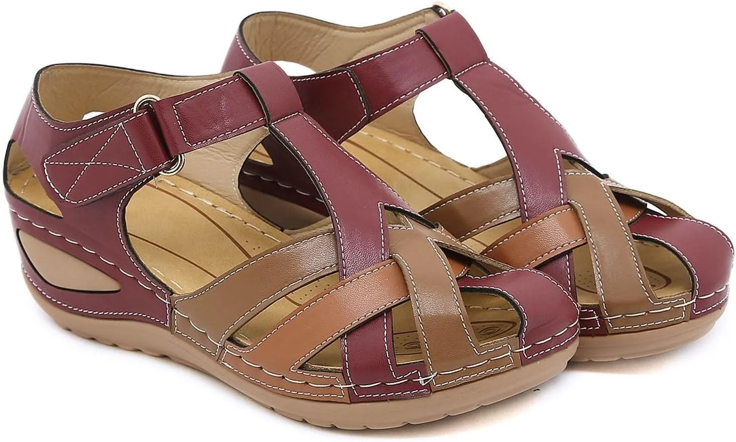 Platform Comfortable Women's Wedge Sandals,Ankle Strap Slip-on Closed Toe Wedge Heels Casual Summer Sandals For Women Dressy