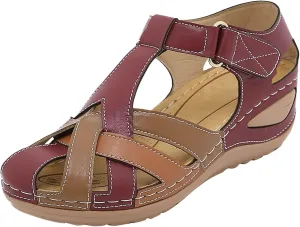 Platform Comfortable Women's Wedge Sandals,Ankle Strap Slip-on Closed Toe Wedge Heels Casual Summer Sandals For Women Dressy