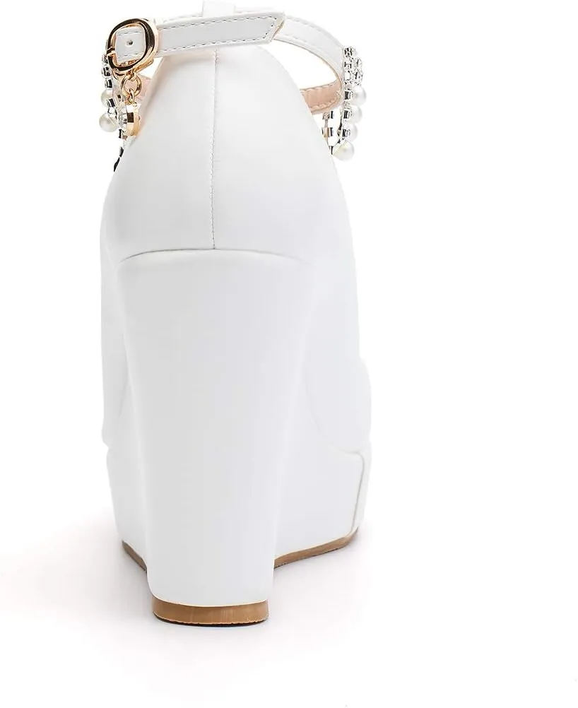 Platform Wedge Pump Shoes High Heel Bride Wedding Shoes Mary Jane Strap Evening Party Dress Casual Shoes